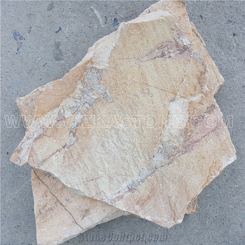 China Irregular Random Flagstone Beige Yellow Slate Pavers Split Nature Face Tile Landscaping Natural Stone for Indoor & Outdoor Patios Walkways Garden Courtyard Pool Decks Surrounding Project
