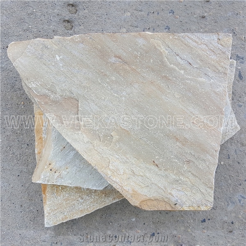 China Irregular Random Flagstone Beige Yellow Slate Pavers Split Nature Face Tile Landscaping Natural Stone for Indoor & Outdoor Patios Walkways Garden Courtyard Pool Decks Surrounding Project