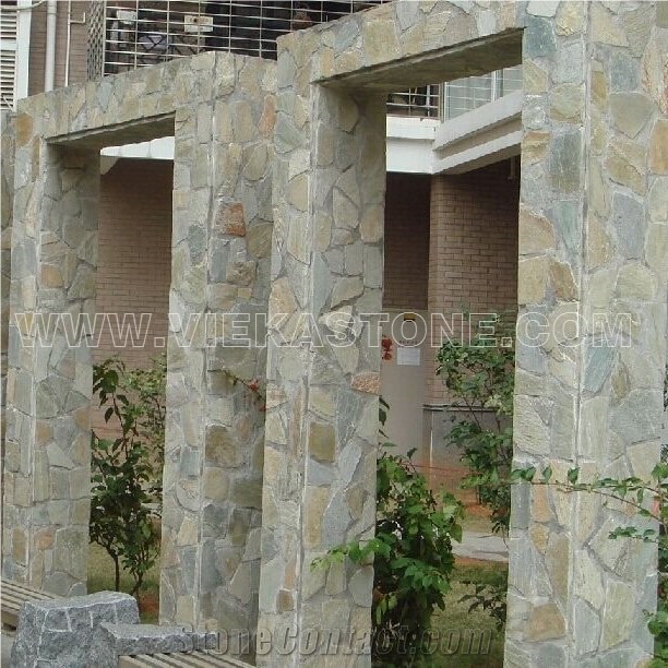 China Irregular Random Flagstone Beige Yellow Slate Pavers Split Nature Face Tile Landscaping Natural Stone for Indoor & Outdoor Patios Walkways Garden Courtyard Pool Decks Surrounding Project