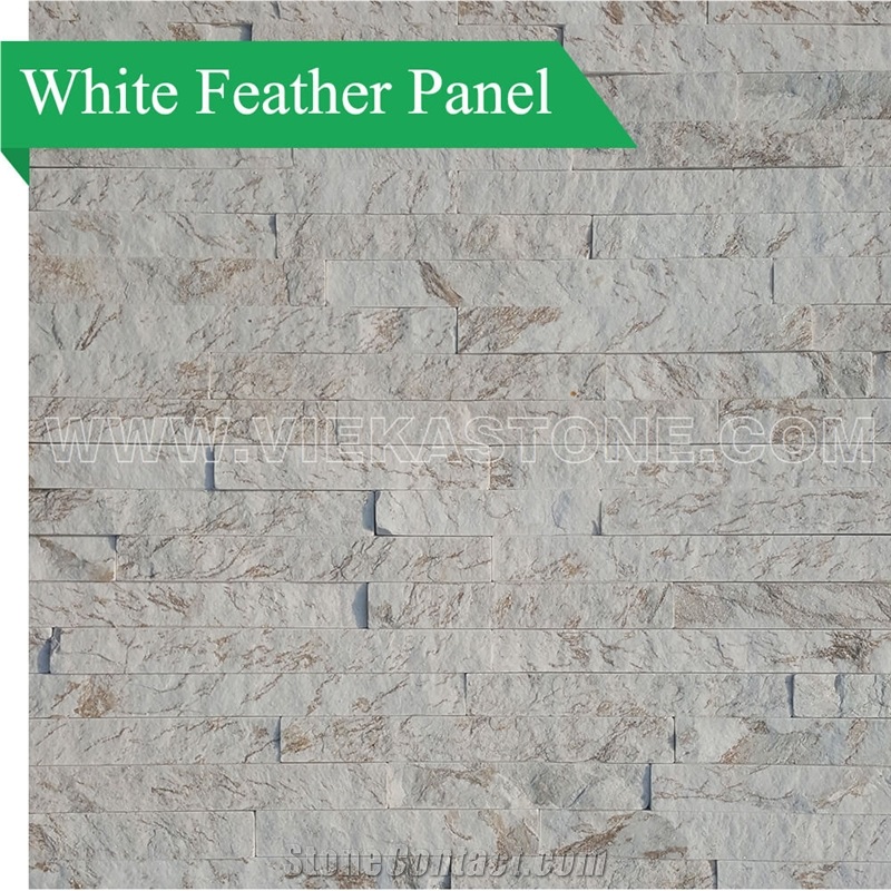 China White Feather Marble Natural Stacked Stone Wall Cladding Panel Ledge Stone Split Face Mosaic Ledgerstone Tile Landscaping Interior & Exterior Culture Stone 60x15cm