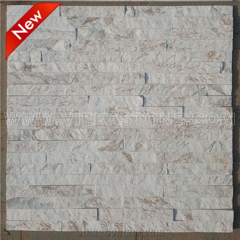 China White Feather Marble Natural Stacked Stone Wall Cladding Panel Ledge Stone Split Face Mosaic Ledgerstone Tile Landscaping Interior & Exterior Culture Stone 60x15cm