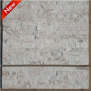 China White Feather Marble Natural Stacked Stone Wall Cladding Panel Ledge Stone Split Face Mosaic Ledgerstone Tile Landscaping Interior & Exterior Culture Stone 60x15cm