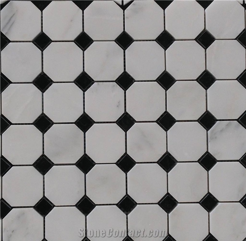 China Oriental Eastern White Marble Mosaic Tile with Polished/Tumbled/Split Surface Hexagon Shape for Indoor/Outdoor Floor Paving Wall Cladding Bathroom Washing Room Swimming Pool