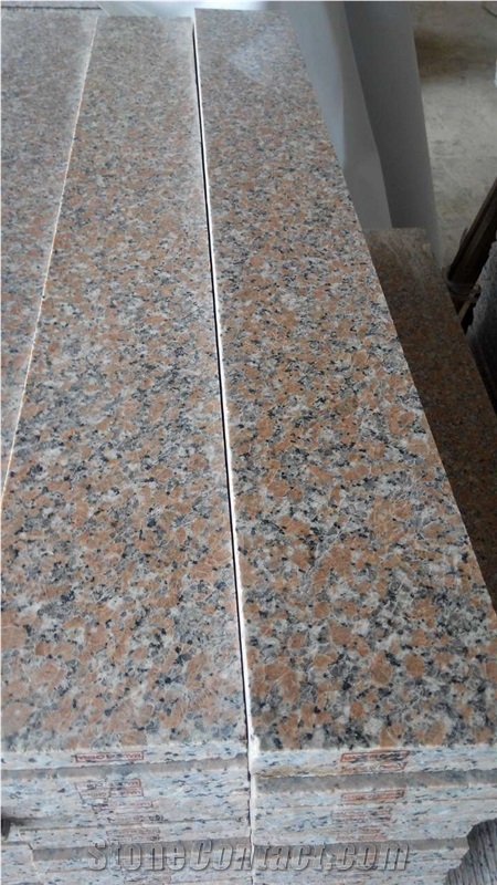 China Original Natural Stone G563 Guangxi Haitang Light Red Granite Stairs/Steps/Risers, Polished/Honed/Flamed/Sandblasted Surface, Indoor and Outdoor Stairs Paving, Building Stone Project Decoration