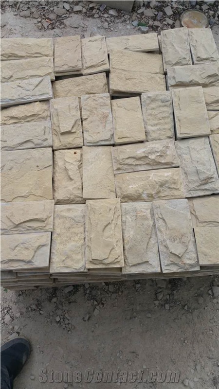 China Yellow Limestone Mushroomed Stone Tiles Slabs for Wall Cladding Cornerstone for Interior & Exterior Decoration