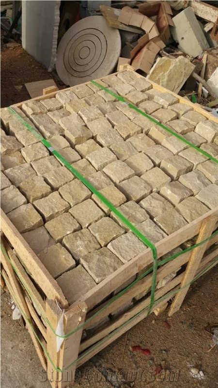 China Yellow Limestone Tiles Random Slabs with Polish Hone Antique Mushroom Surface for Flooring Covering Wall Cladding Interior & Exterior Decoration