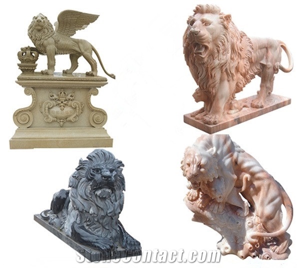 Chinese Style Marble & Granite Standing Sitting Lion Animal Sculpture Carving Stone for Exterior Landscape Garden Decoration