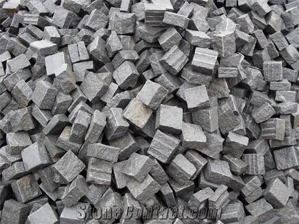 G654 China Impala Black Sesame Black Padang Dark Grey Granite Cobbles Cube Stone on Net Of Square/Fan Different Shape with Natural Split Flamed Tumble for Floor Driveway Walkway Paver Garden Landscape
