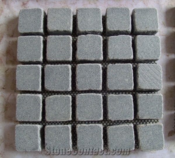 G654 China Impala Black Sesame Black Padang Dark Grey Granite Cobbles Cube Stone on Net Of Square/Fan Different Shape with Natural Split Flamed Tumble for Floor Driveway Walkway Paver Garden Landscape