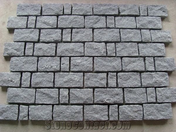 G654 China Impala Black Sesame Black Padang Dark Grey Granite Cobbles Cube Stone on Net Of Square/Fan Different Shape with Natural Split Flamed Tumble for Floor Driveway Walkway Paver Garden Landscape