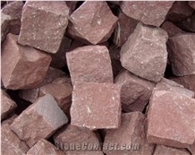 G666 Cheap China Red Porphyry Granite Cubestone Cobblestone Meshed on Net with Natural Split Flamed Tumbled for Outdoor Floor Covering Driveway Walkway Pavers Paving Set Garden Landscape