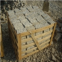G682 China Granite Cube Misty Yellow Giallo Rusty Desert Gold Leaf Golden Peach with Tumbled Natural Split Flame for Paver Paving Stone Driveway Walkway Floor Back Netting Fan Shape Cobble Mosaic