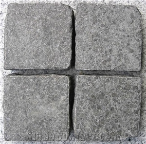 G684 China Black Granite with Natural Split Flamed Tumbled Cube Stone for Exterior Floor Paving Pavement Driveway Walkway Stepping Garden Back Netting Fan Shape Cobble Mosaic Pattern Cubestone