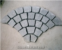 G684 China Black Granite with Natural Split Flamed Tumbled Cube Stone for Exterior Floor Paving Pavement Driveway Walkway Stepping Garden Back Netting Fan Shape Cobble Mosaic Pattern Cubestone