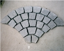 G684 China Black Granite with Natural Split Flamed Tumbled Cube Stone for Exterior Floor Paving Pavement Driveway Walkway Stepping Garden Back Netting Fan Shape Cobble Mosaic Pattern Cubestone