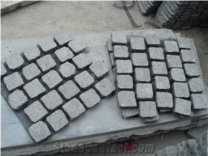 G684 China Black Granite with Natural Split Flamed Tumbled Cube Stone for Exterior Floor Paving Pavement Driveway Walkway Stepping Garden Back Netting Fan Shape Cobble Mosaic Pattern Cubestone