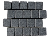 G684 China Black Granite with Natural Split Flamed Tumbled Cube Stone for Exterior Floor Paving Pavement Driveway Walkway Stepping Garden Back Netting Fan Shape Cobble Mosaic Pattern Cubestone