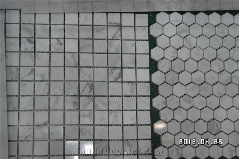 Italy Bianco Carrara White Marble Mosaic Polished/Tumbled/Split Surface Hexagon Shape for Indoor/Outdoor Floor Paving Wall Cladding Bathroom Washing Room Swimming Pool