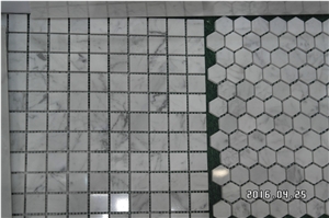 Italy Bianco Carrara White Marble Mosaic Polished/Tumbled/Split Surface Hexagon Shape for Indoor/Outdoor Floor Paving Wall Cladding Bathroom Washing Room Swimming Pool