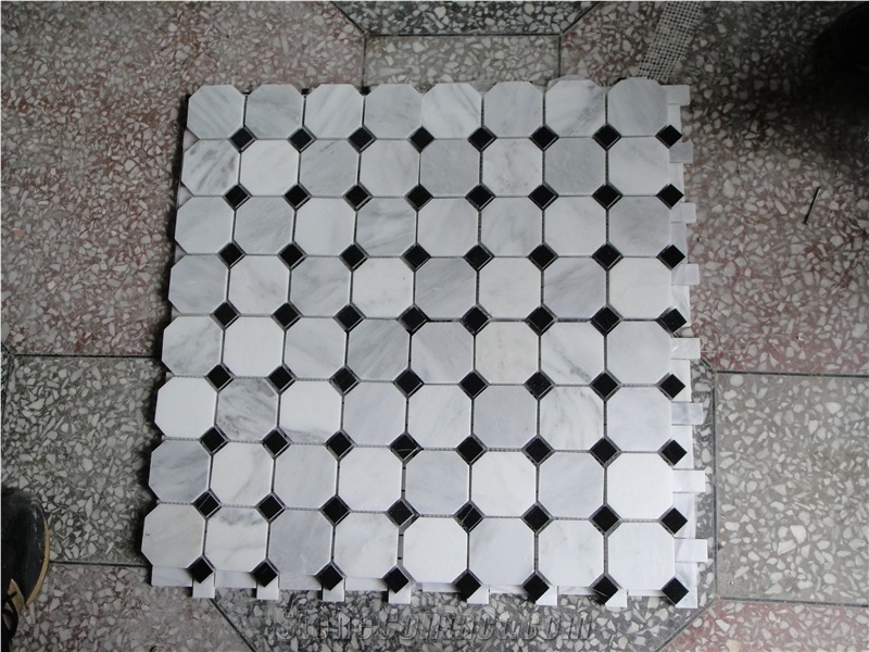 Italy Bianco Carrara White Marble Mosaic Polished/Tumbled/Split Surface Hexagon Shape for Indoor/Outdoor Floor Paving Wall Cladding Bathroom Washing Room Swimming Pool