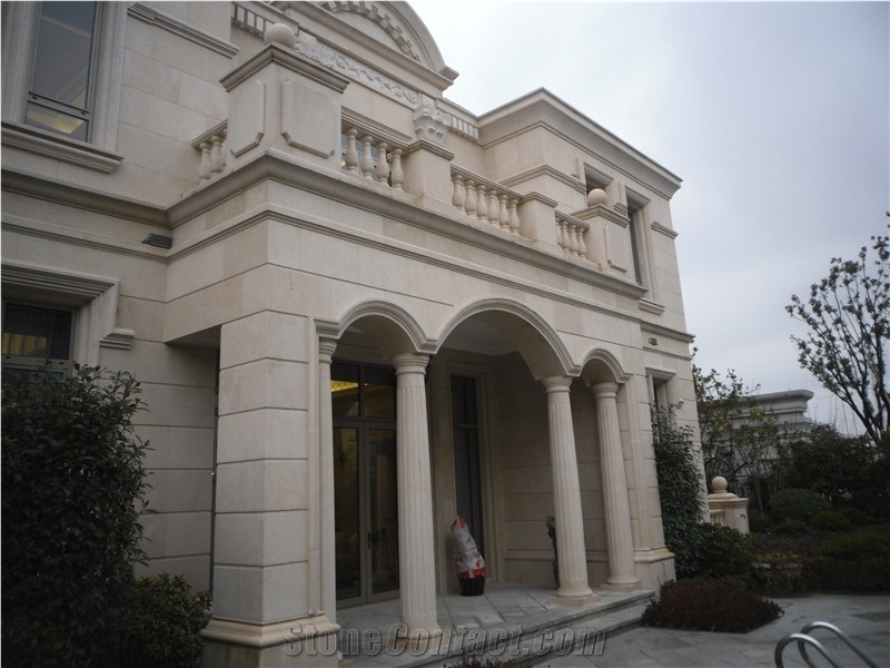 Thala Beige Tunisia Limestone Marble Building Walling Slab Tile Stair Step Window Sill Door Balustrade Railing Column Pier Cap Quoin Mushroom Cultured Stone Ledge with Honed Antique Face