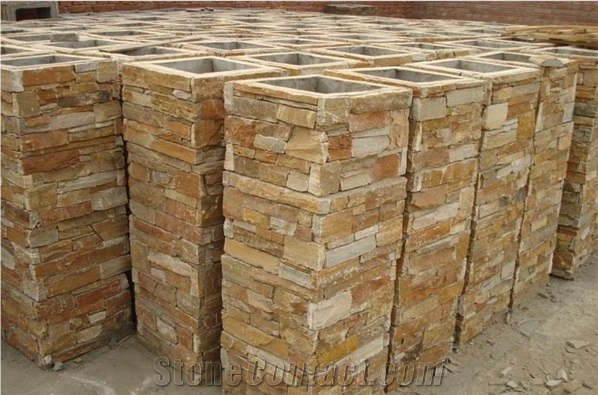 Cement Slate Pillars Column, Fence Stone Pillars Surrounds Slate Panels Stone Show Panel with Bread,New Product Cultured Stone Gates Post