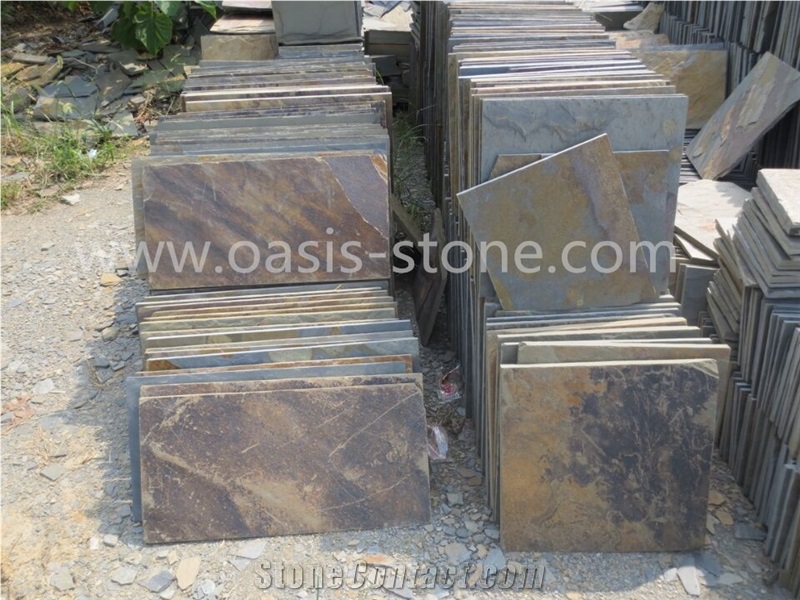 Chinese Multicolour Slate Tiles,Copper Rust Split Face Slate Pavers,Multicolor Slate Patio Stones,Natural Paving Stone,Rusty Slate Wall Tiles,Slate Pavers,Multicolor Slate Floor,Walkway Pavers