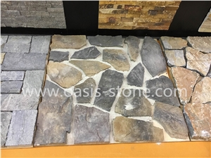 Culture Stone - Pavers on Mesh for Walkway Garden Stepping,Cheap Beige Slate Flooring Tiles,Slate Tiles on Mesh,Garden Stepping Pavements