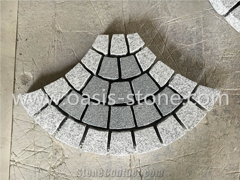 Fanshaped Granite Paving Stone,Natural Granite Exterior Paving Stone, White Grey Granite Paving Stone,Walkway Pavers,Fan Shape Cobble Stone