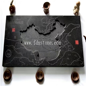 Black Chinese Ancient Style Granite Indoor Carve Teatray