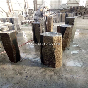 Large Size Black Natural Stone Garden Interior Water Fountain Group, Drilled Bubbling Rock Column