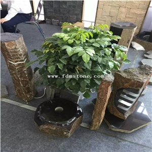 Outdoor Decorative Small Granite Water Feature,Natural Top Basalt Fountain with Led Light,Basalt Columns Water Feature