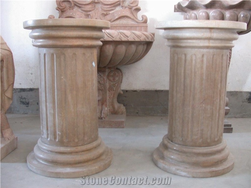 Beige Marble Column Pedestal Solid