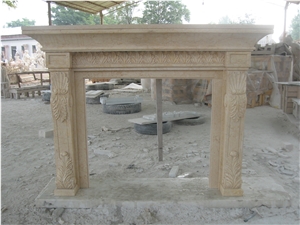 Beige Marble Fireplace Mantel Surround with Carving