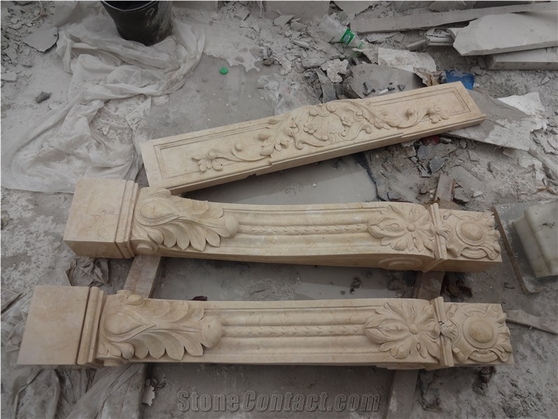 Beige Marble Fireplace Mantel Surround with Carving