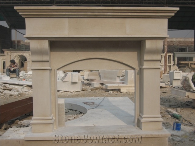 Beige Sandstone Fireplace Mantel Surround