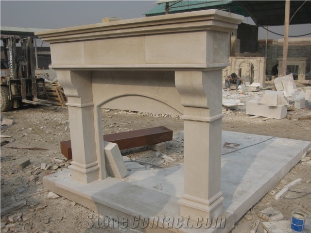 Beige Sandstone Fireplace Mantel Surround