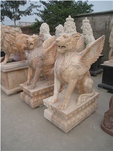 Hand Carved Pink Marble Tiger Statue Sculpture