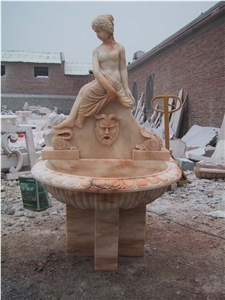 Hand Carved Pink Marble Wall Fountain