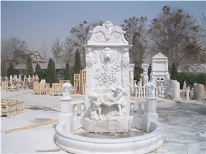 Pink Marble Maiden and Angel Wall Sculptured Fountains
