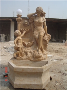 Pink Marble Maiden and Angel Wall Sculptured Fountains