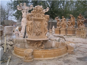 Pink Marble Maiden and Angel Wall Sculptured Fountains