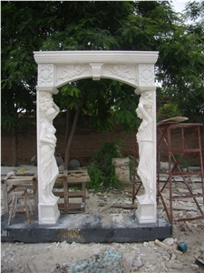 White Marble Door Surround with Statue Sculpture White Marble Door Surround with Statue Sculpture