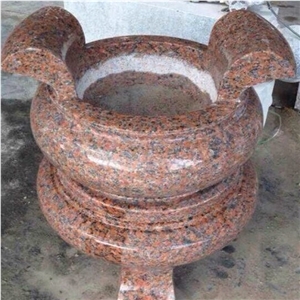 China Red Granite Flower Pot, G562 Granite Flower Pot，Fengye Hong Granite Flower Pot, Maple Red Granite Flower Pot