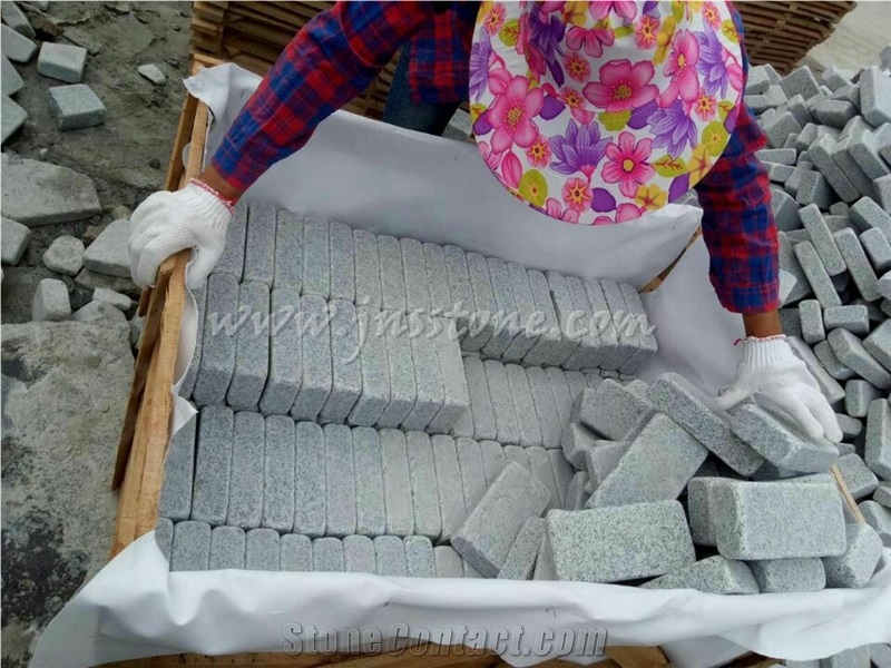 G603 Tumbled Cobblestone / China Silver Grey Granite Cobblestone / Granite Cube Stone / Sliver Granite Pavers