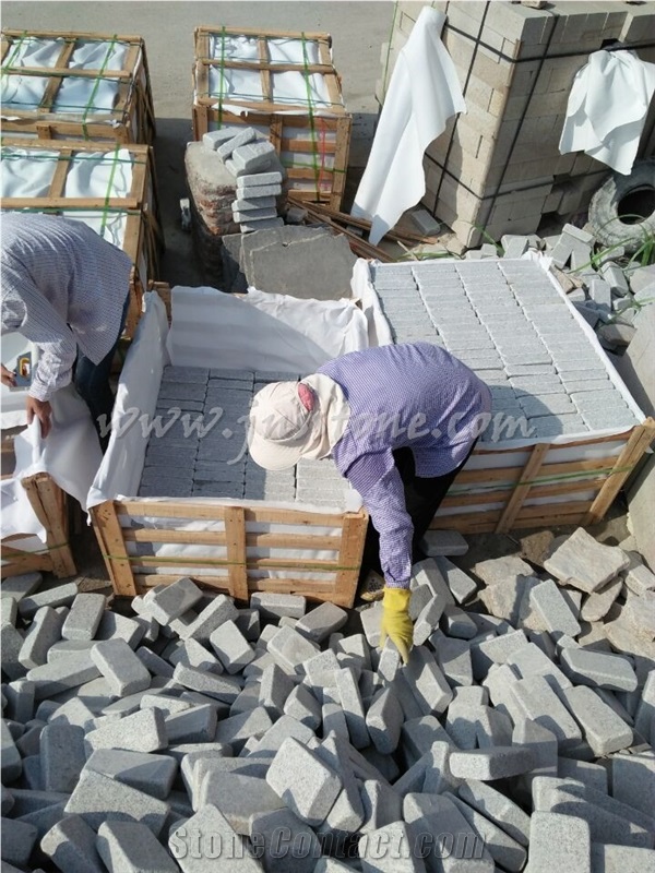 G603 Tumbled Cobblestone / China Silver Grey Granite Cobblestone / Granite Cube Stone / Sliver Granite Pavers
