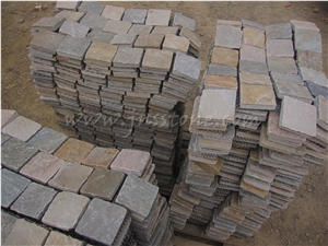 Oyster Quartzite Cobble Stone on Mesh / Golden Quartzite Fan Shape Cobblestone / Desert Gold Quartzite Brick Cobblestone