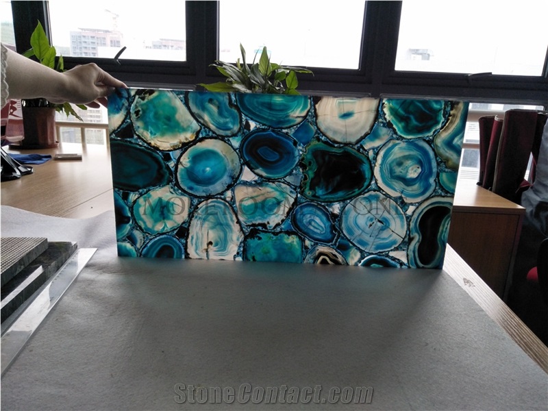 Translucent Bar Design Semi Precious Blue Agate Tiles
