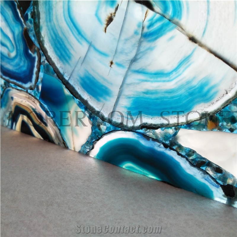 Translucent Bar Design Semi Precious Blue Agate Tiles