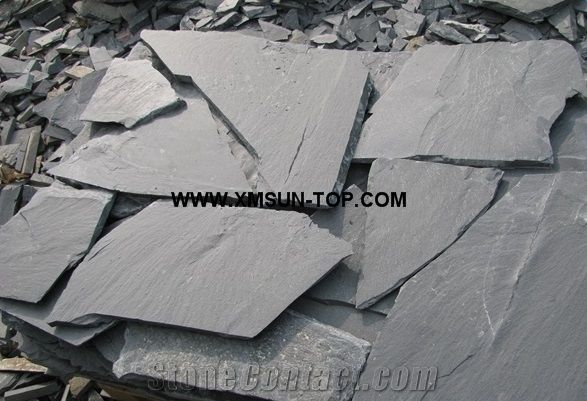 Black Slate Random Flagstones/Black Slate Irregular Flagstones/Black Slate Flagstone Pavers/Slate Random Paving Stone/Black Slate Flagstone Wall Cladding/Black Flagstone Road Paving/Landscaping Stone